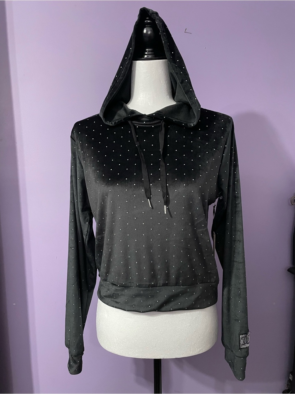 NWT Y2K Juicy Couture Black Studded Velour Hoodie Small